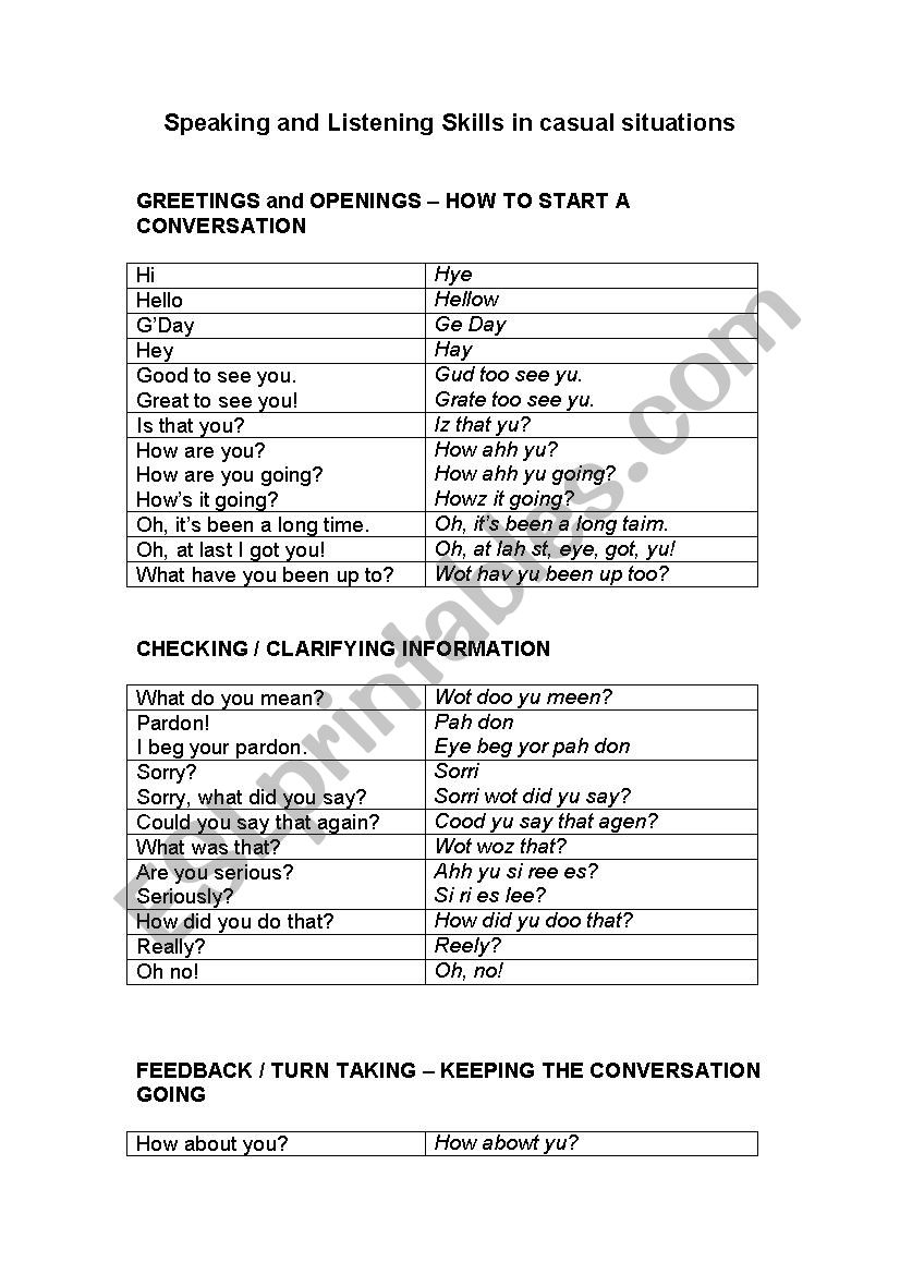 Phrases for Casual Conversations
