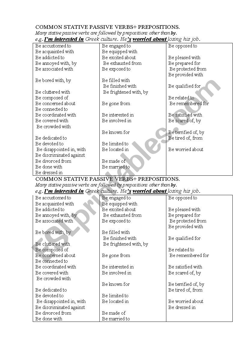 Common Stative Passive Verbs worksheet