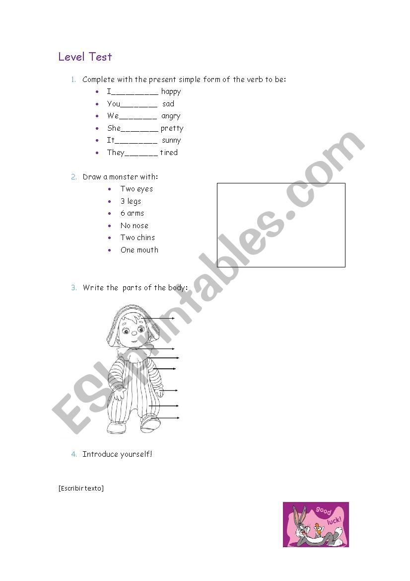 Level test! worksheet