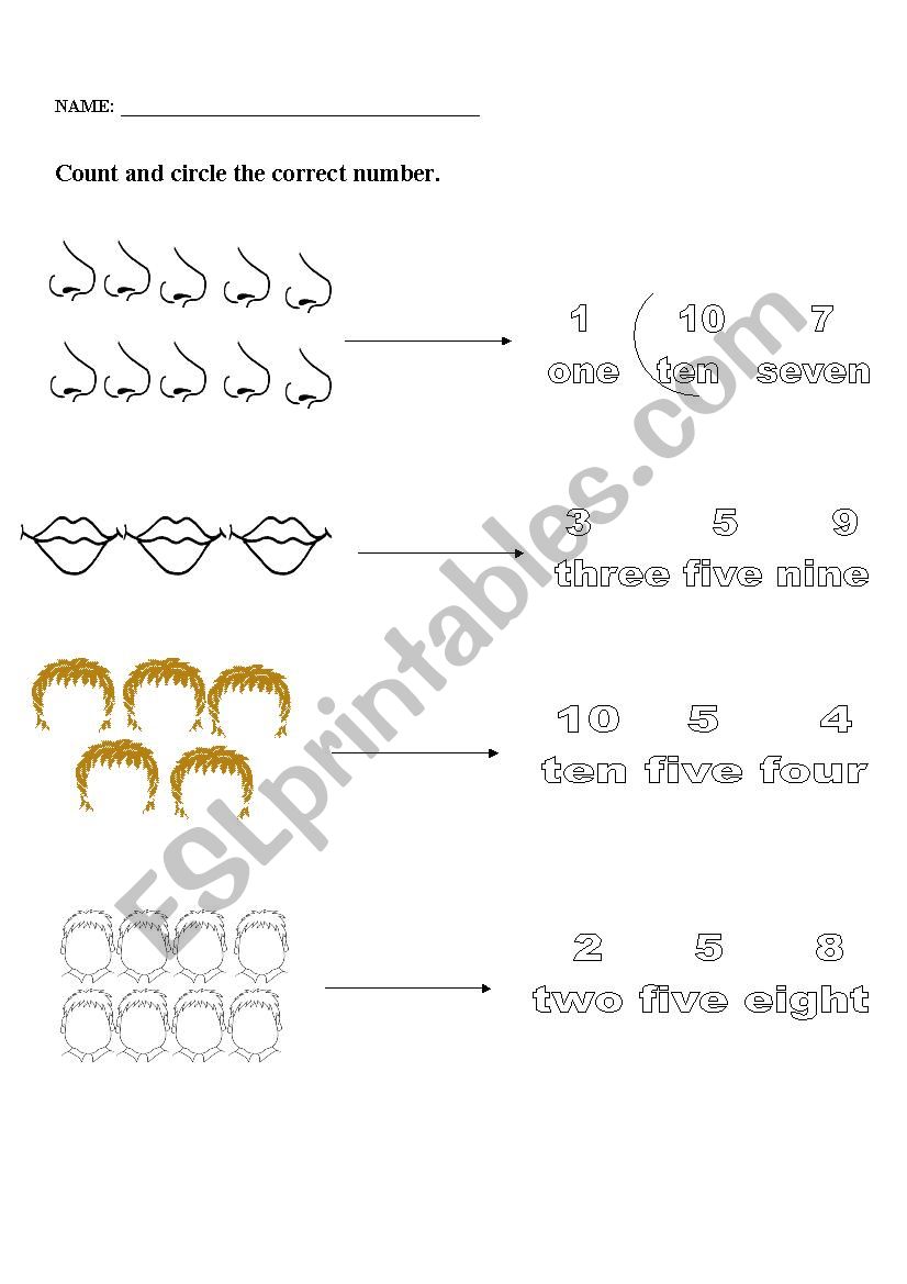 Face and numbers worksheet