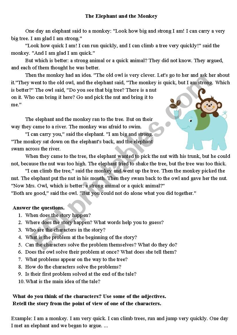 The Elepahant and the Monkey worksheet