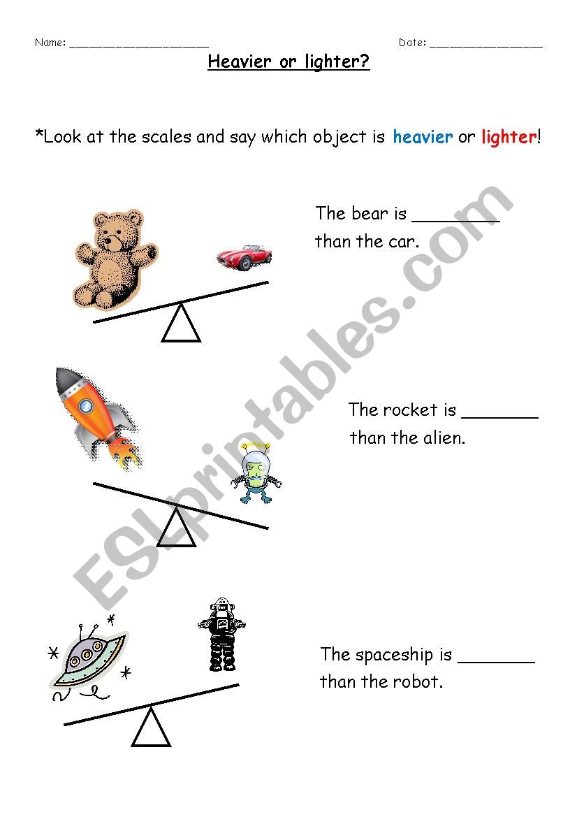 Heavier or Lighter? worksheet