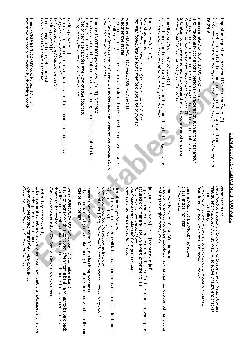 Film: Catch me if you want worksheet