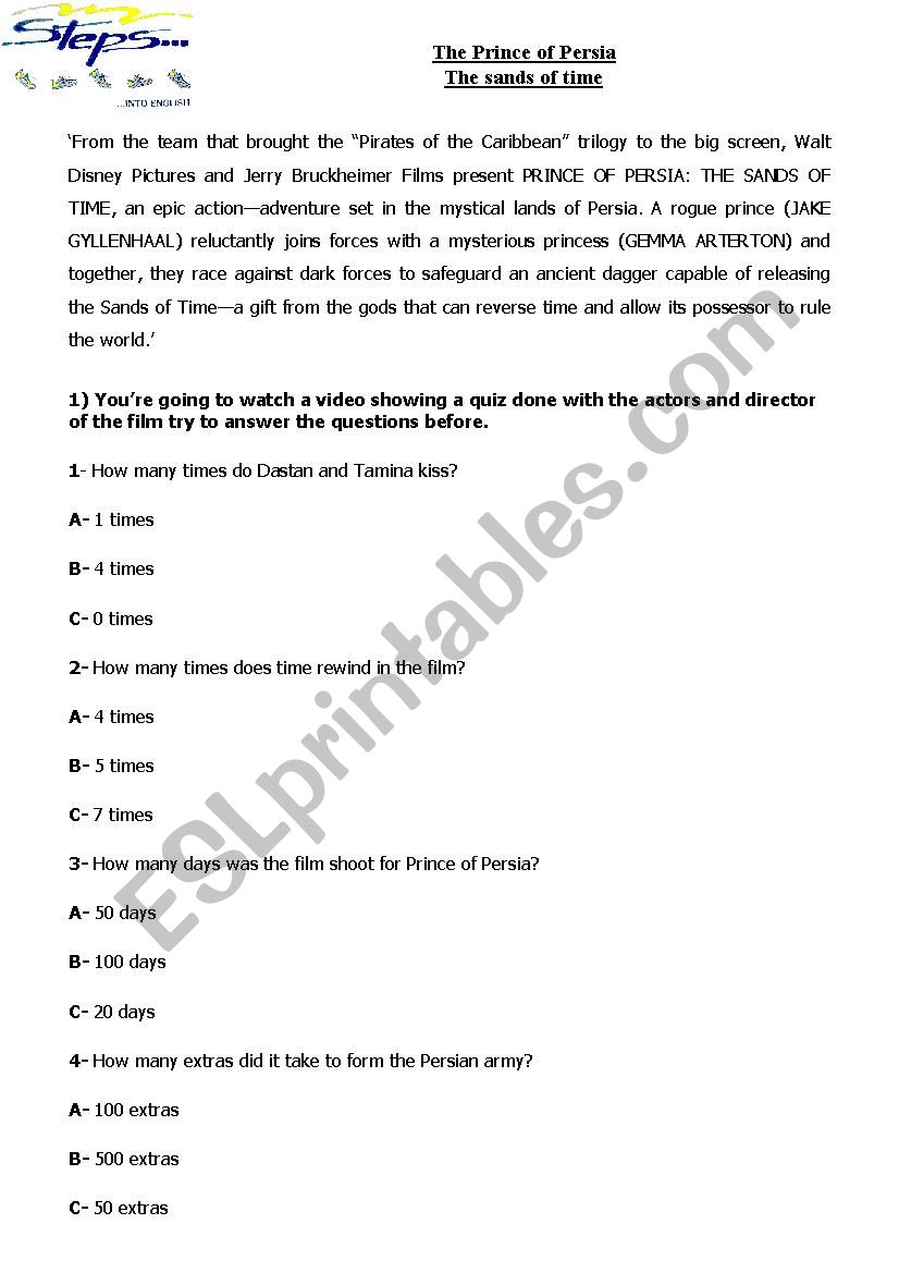 The Prince of Persia worksheet