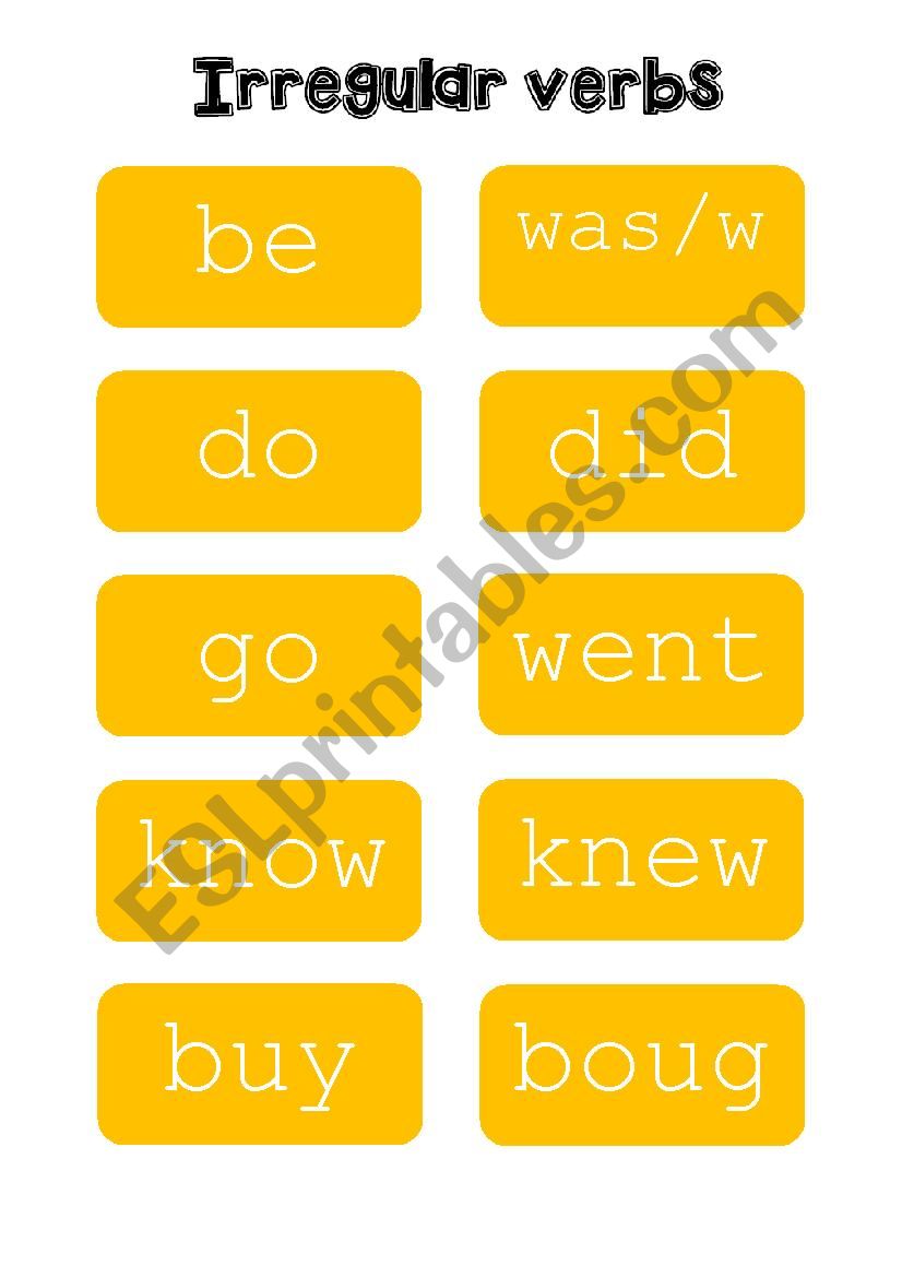 Irregular verbs mini flashcards (past simple)