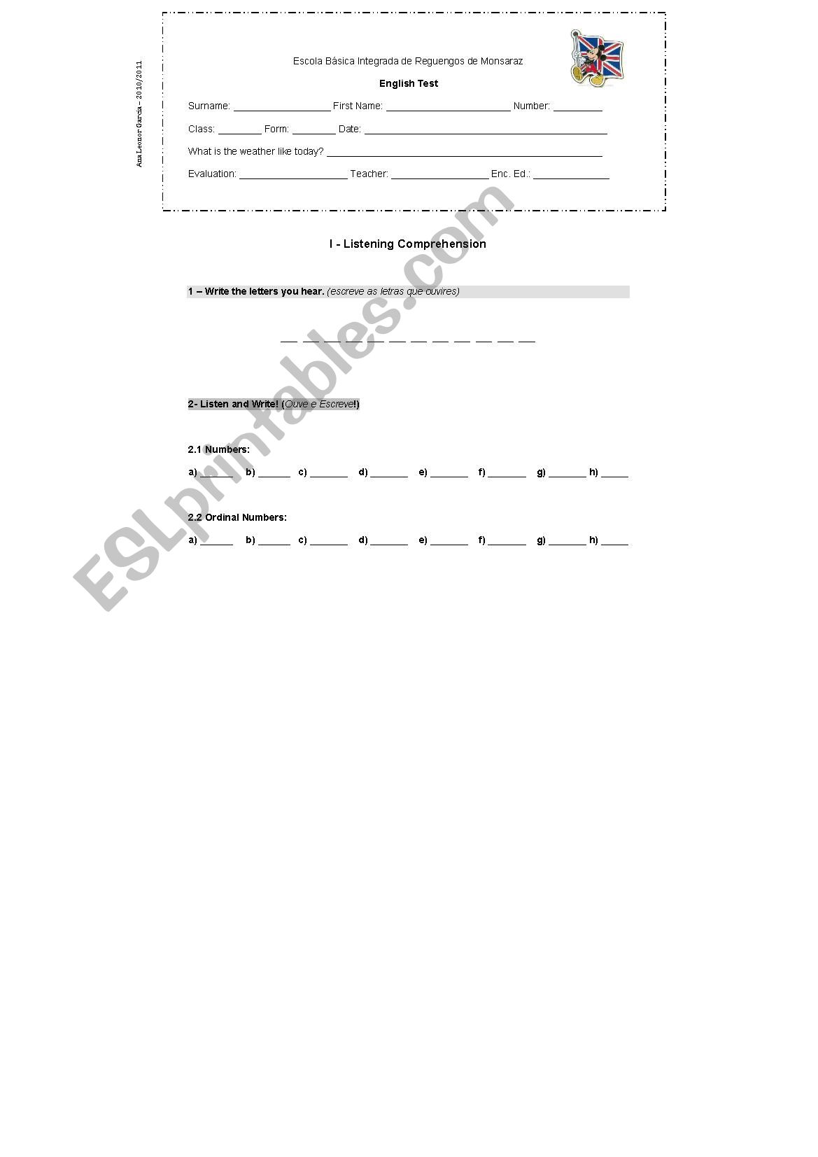 English Test worksheet