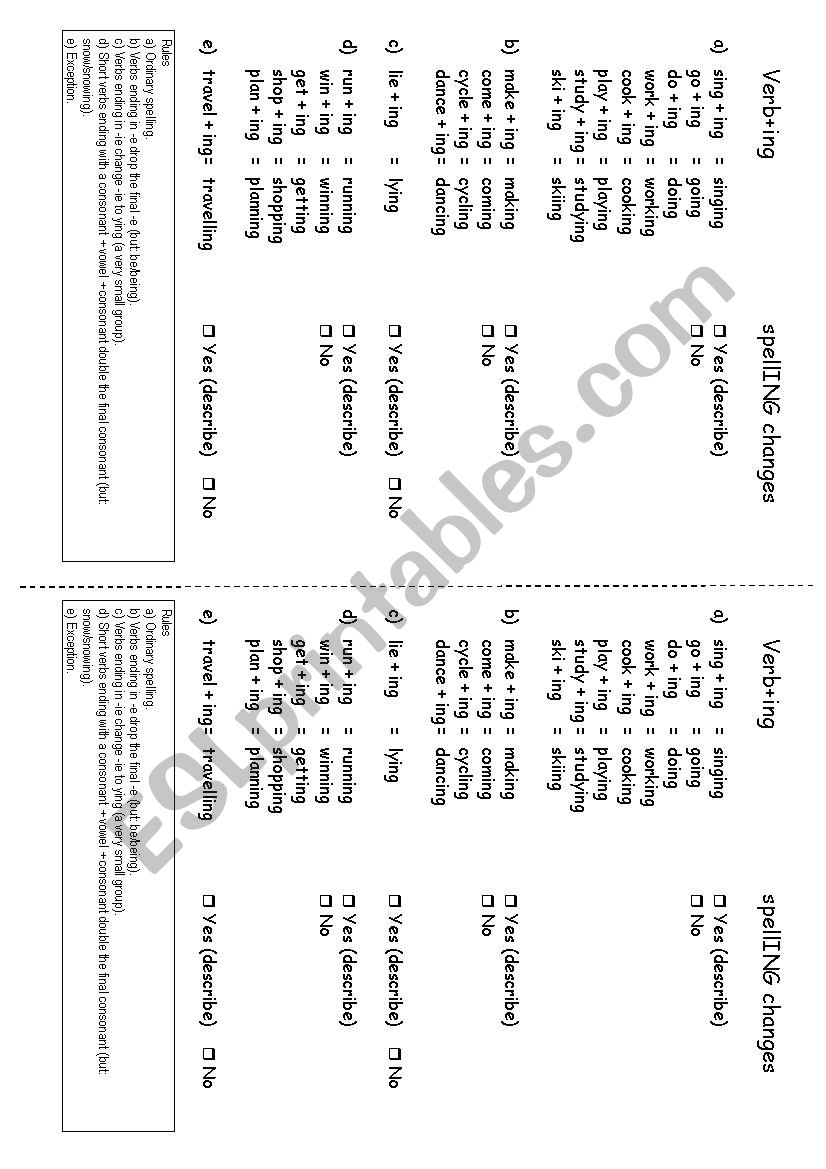 Students memo of spellING worksheet