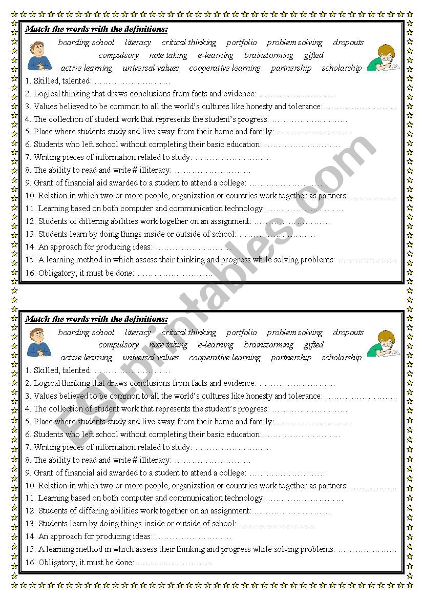 Education Related Vocabulary worksheet
