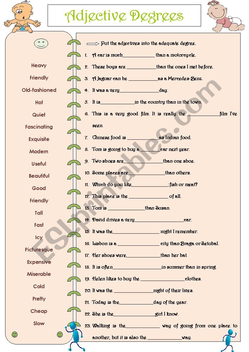 Adjective degrees worksheet