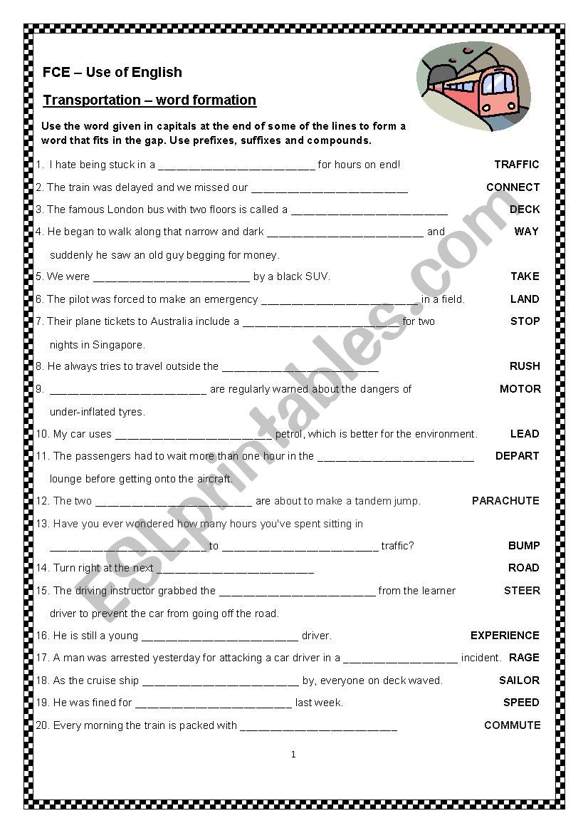 FCE-Transportation-word formation (level B2)