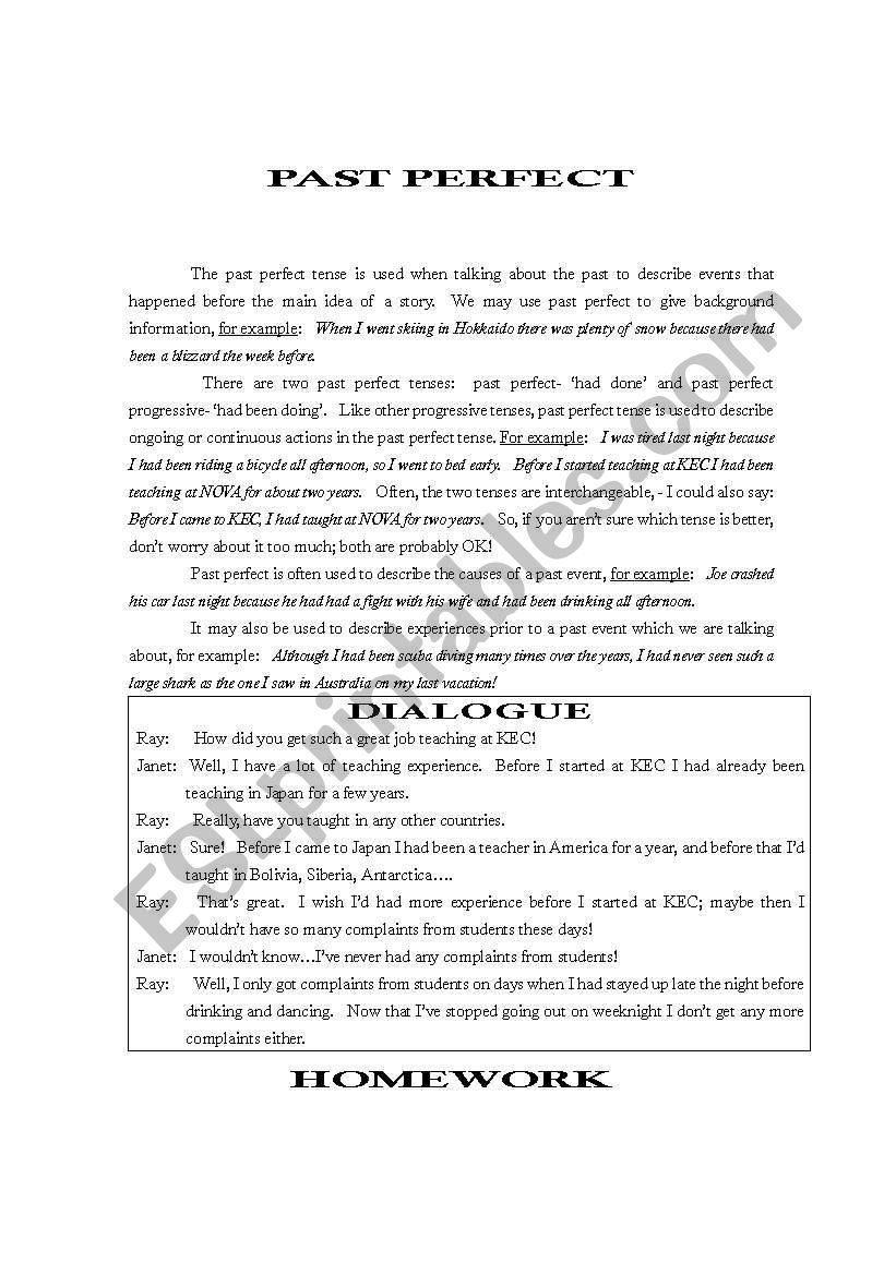 Past Perfect worksheet