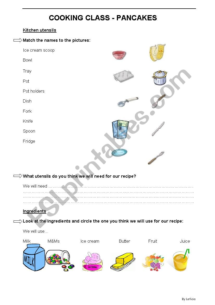 Cooking class - Pancakes worksheet