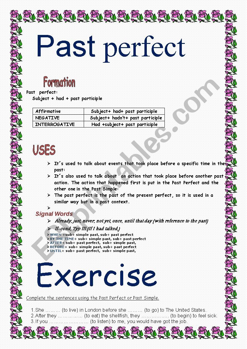 past perfect worksheet