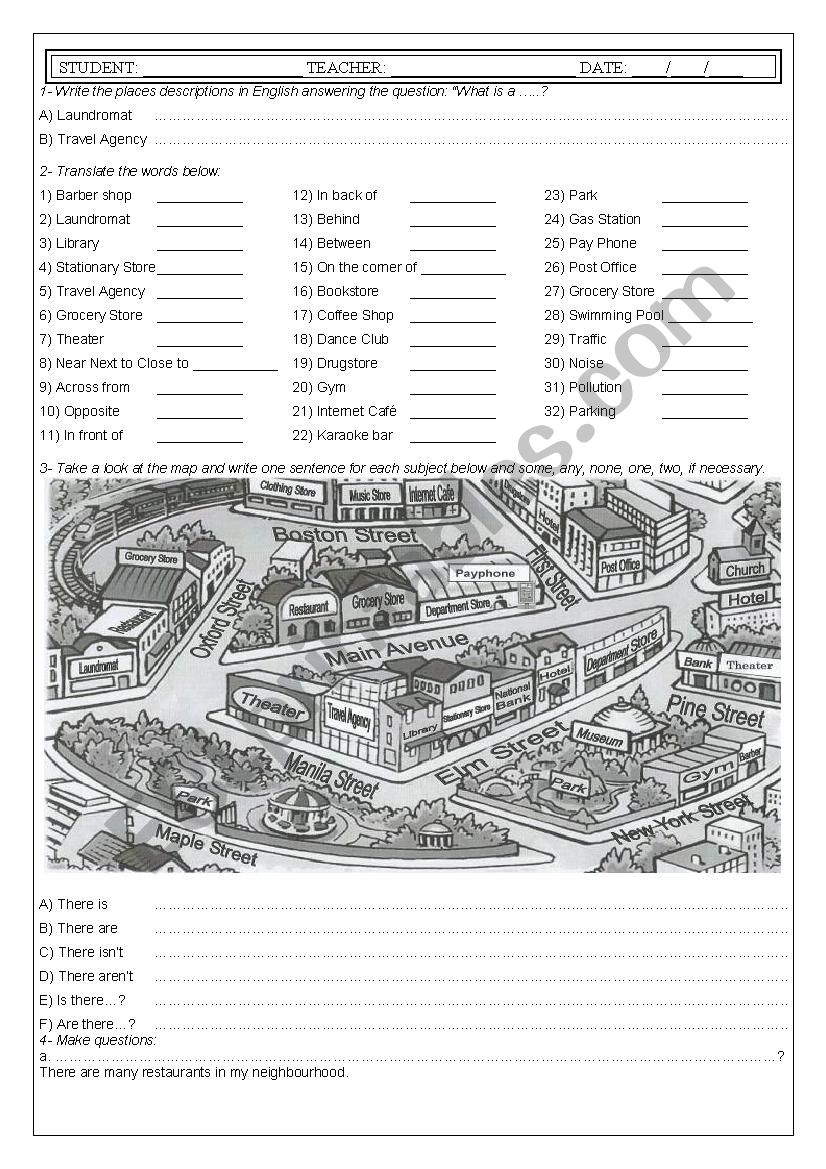 DIRECTIONS  - CITY MAP - OBJECTS IN A HOUSE