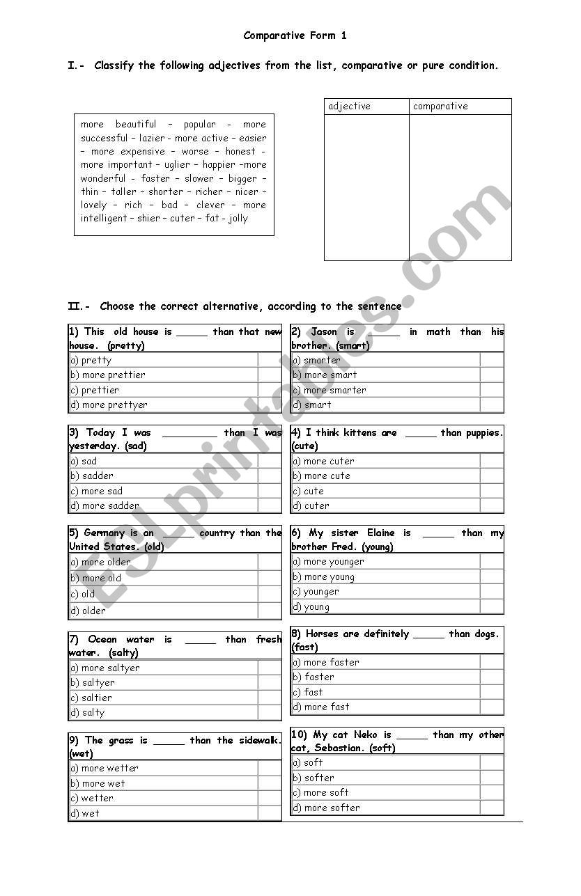 Comparative worksheet