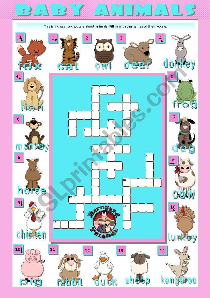 BABY ANIMALS - crosswords worksheet