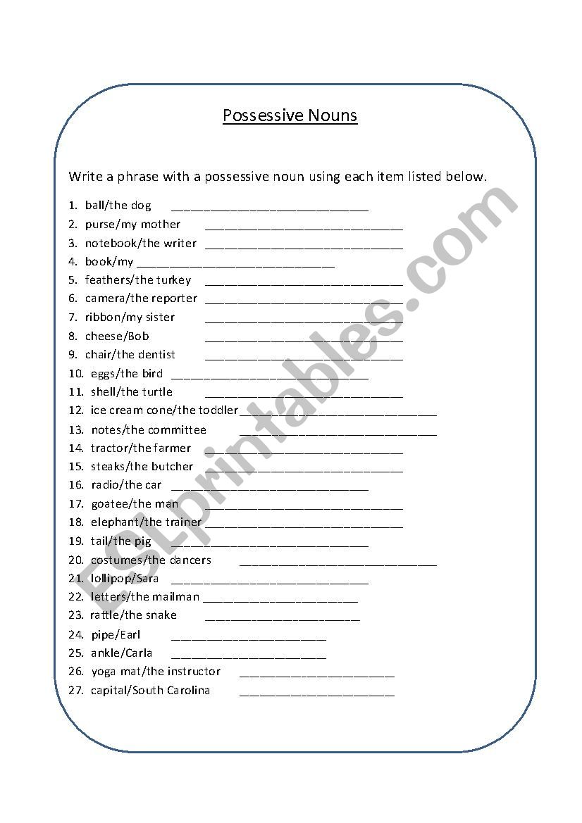 Possessive Nouns worksheet