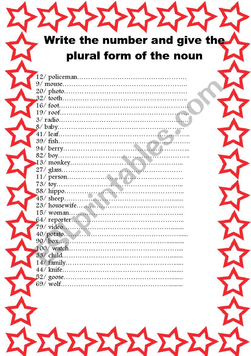 Numerals and Plurals worksheet