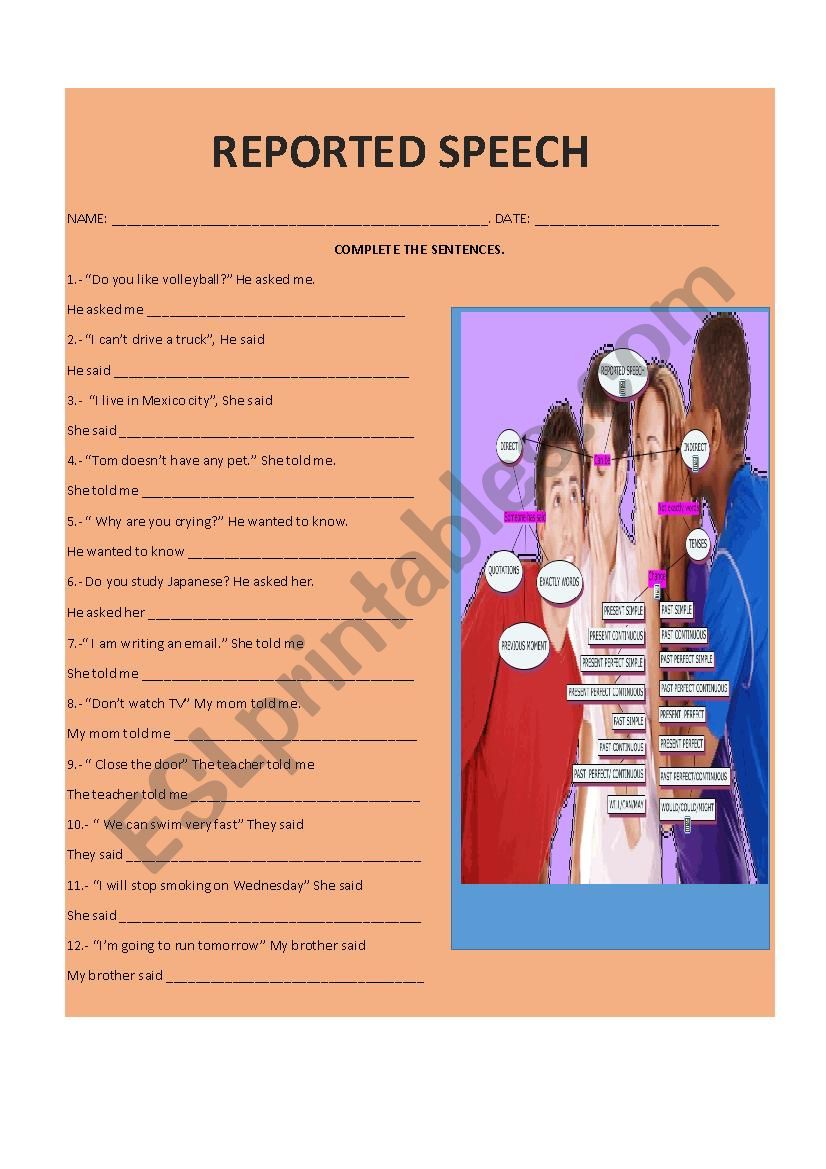 REPORTED SPEECH worksheet