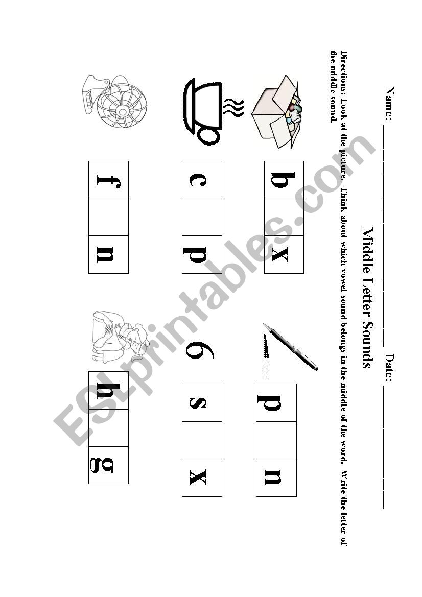 Middle Letter Vowel Sounds worksheet