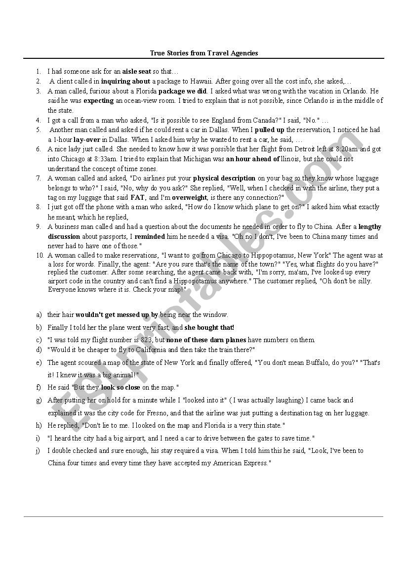 Travel vocabulary worksheet