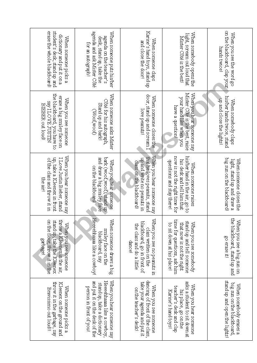 Read and Do Icebreaker worksheet