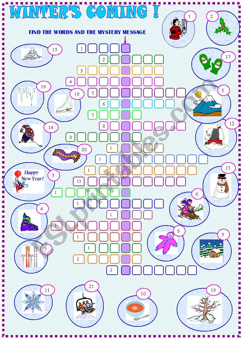 Winter: crossword puzzle worksheet