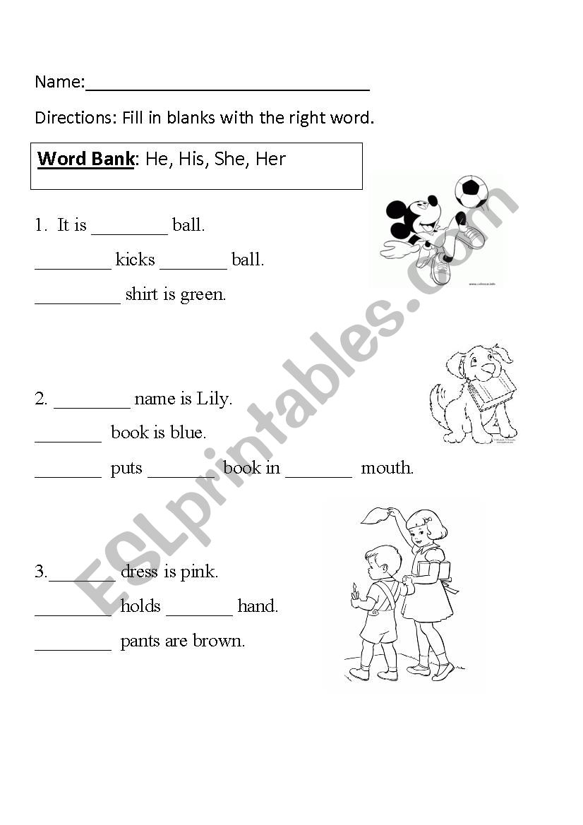 Practice with His/Her He/She worksheet