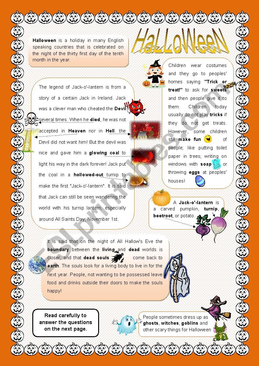  Halloween  Story activities  ESL  worksheet by dodo93