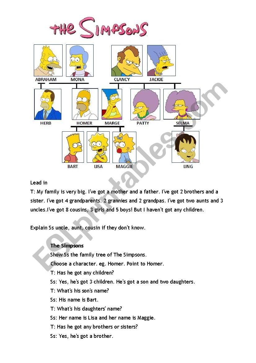 Family - The Simpsons  worksheet