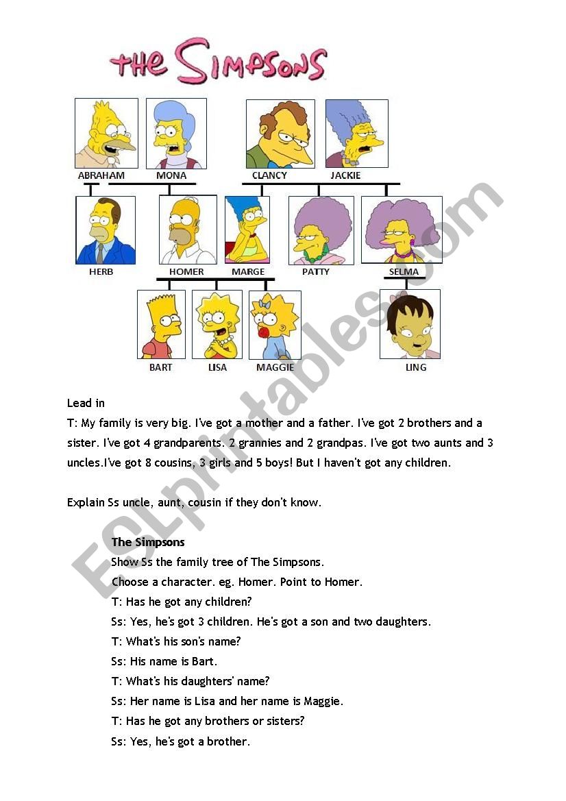 Family - The Simpsons  worksheet