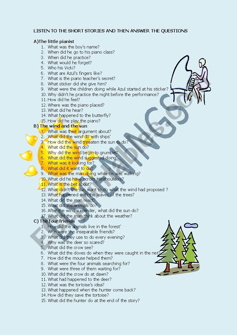 listening short stories worksheet