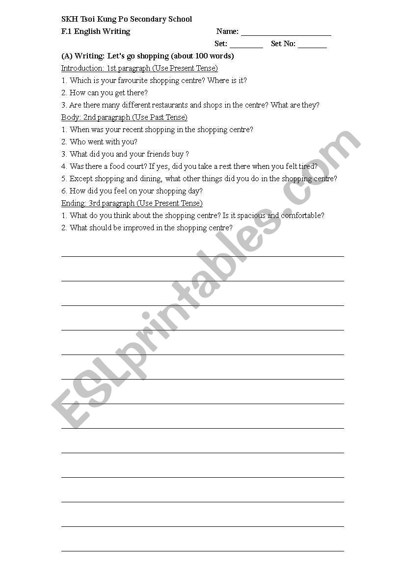 Lets go shopping worksheet