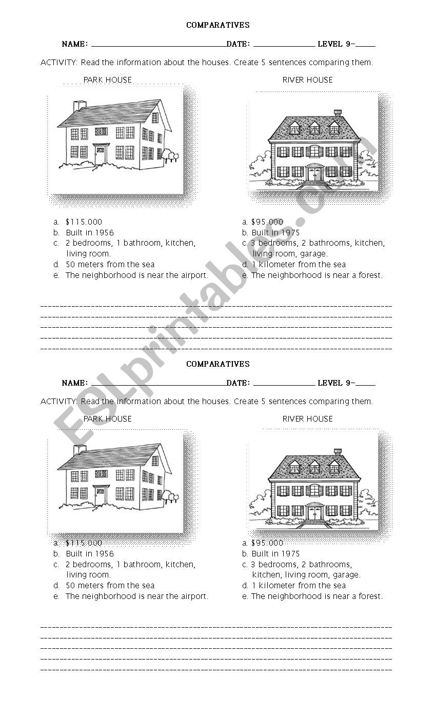 Comparing Houses worksheet