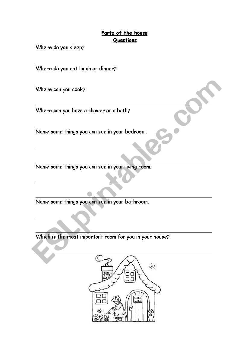 Parts of the house worksheet