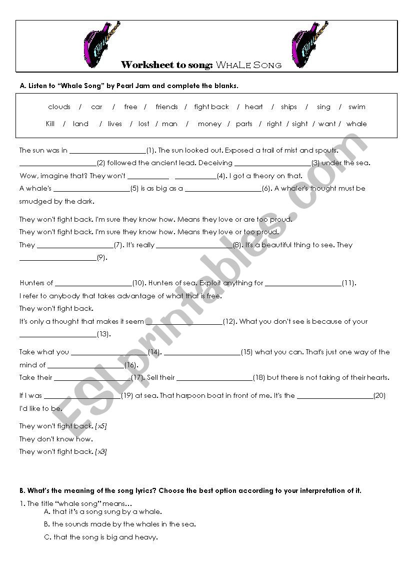 Listening activity to song - Whale Song