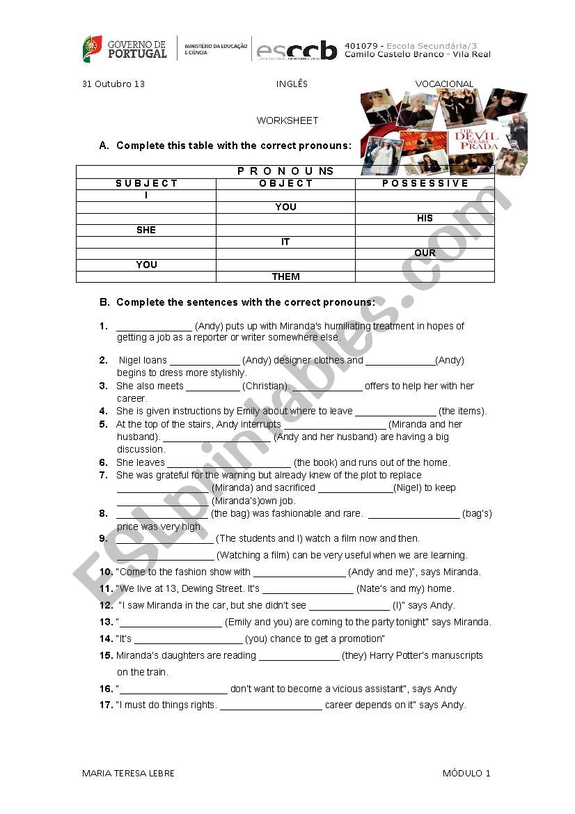 THE DEVIL WEARS PRADA MOVIE WORKSHEET