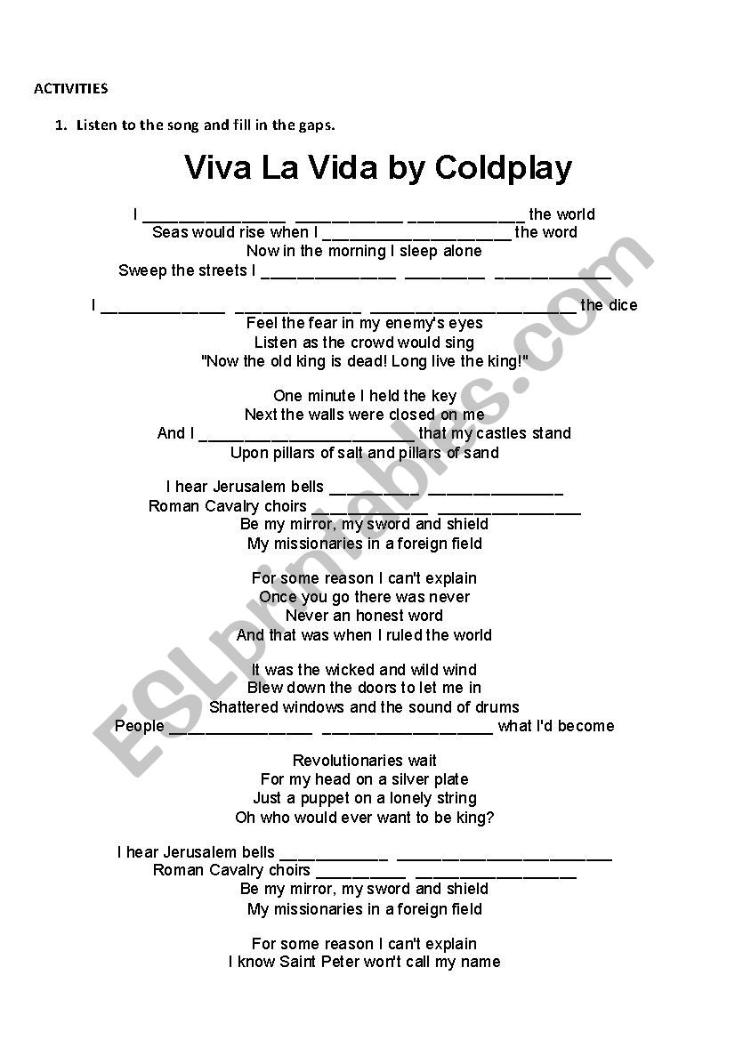 Song to practise Used to: Viva la vida by Coldplay