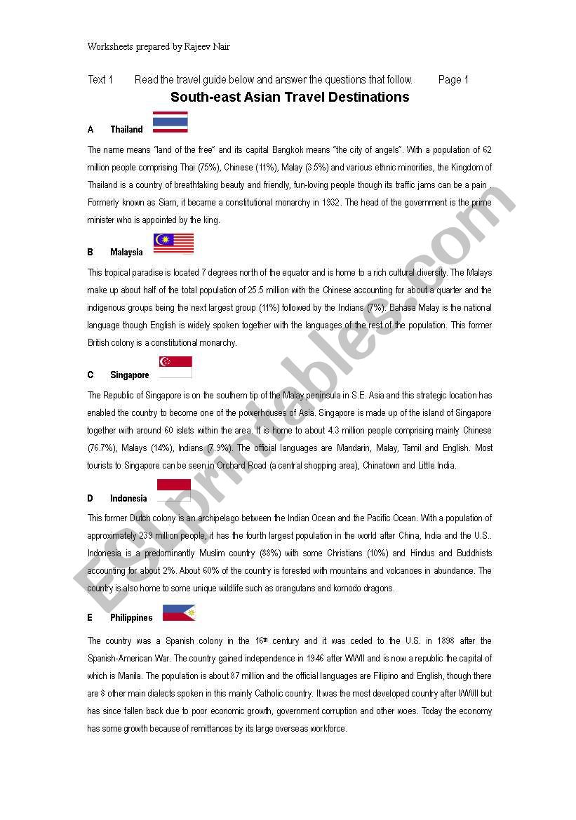 Countries in Asia Worksheet worksheet