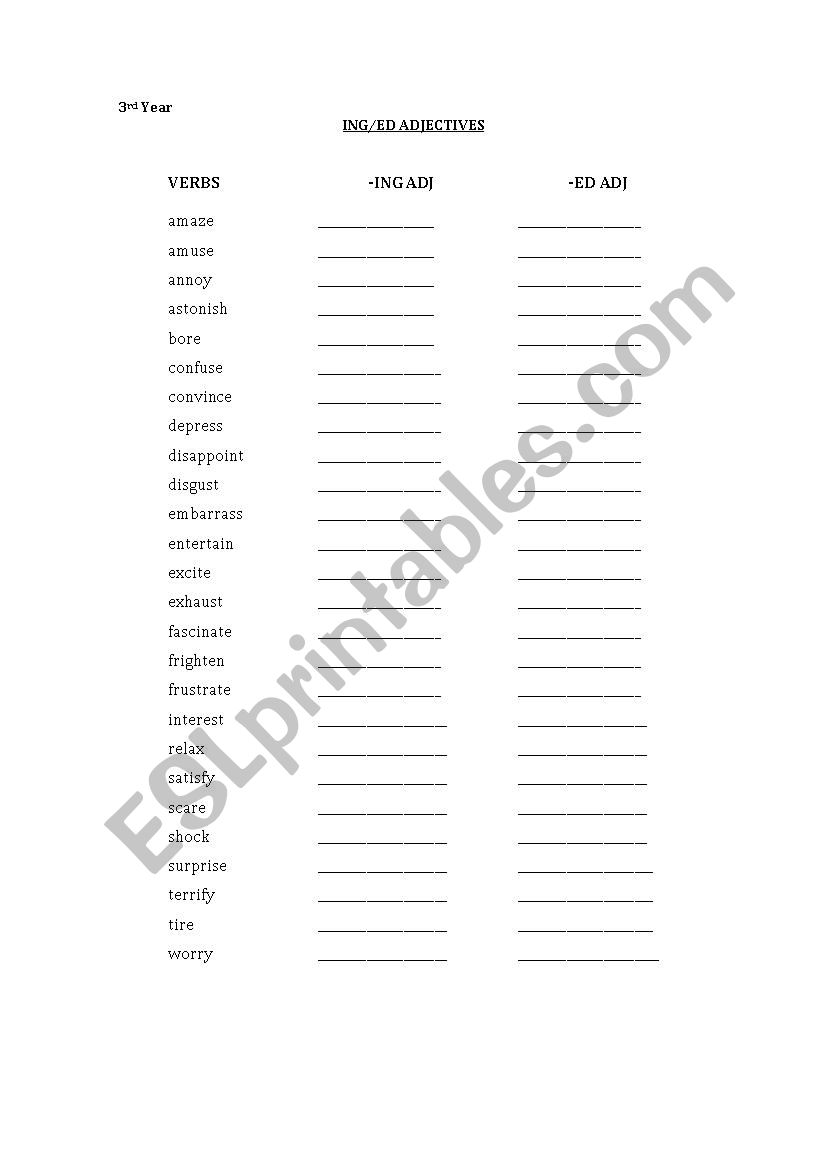-ed -ing adjectives worksheet