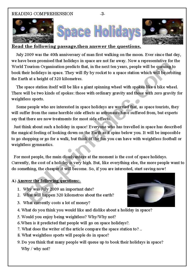 Space Holidays worksheet