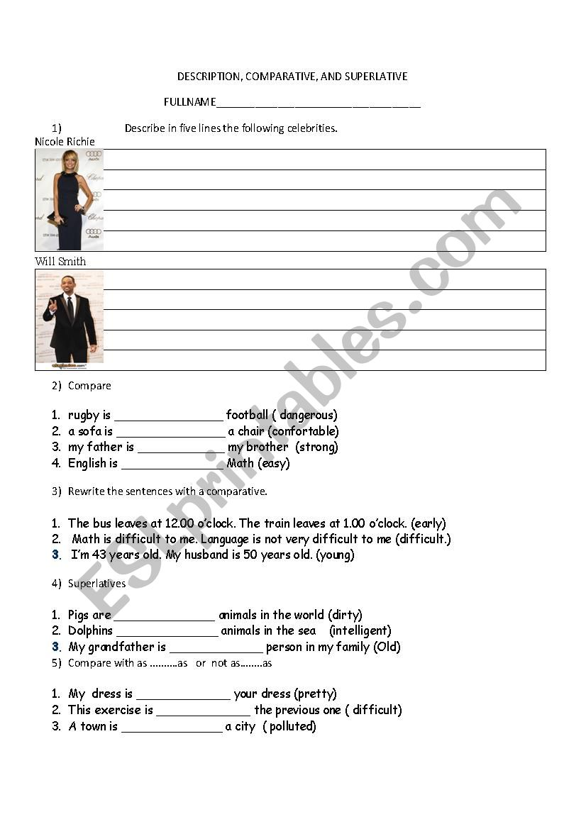 description, comparison, and superlatives