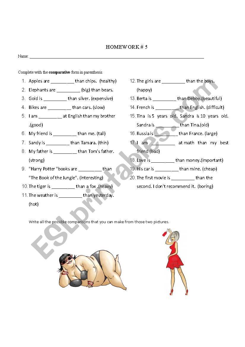 Comparative exercises worksheet