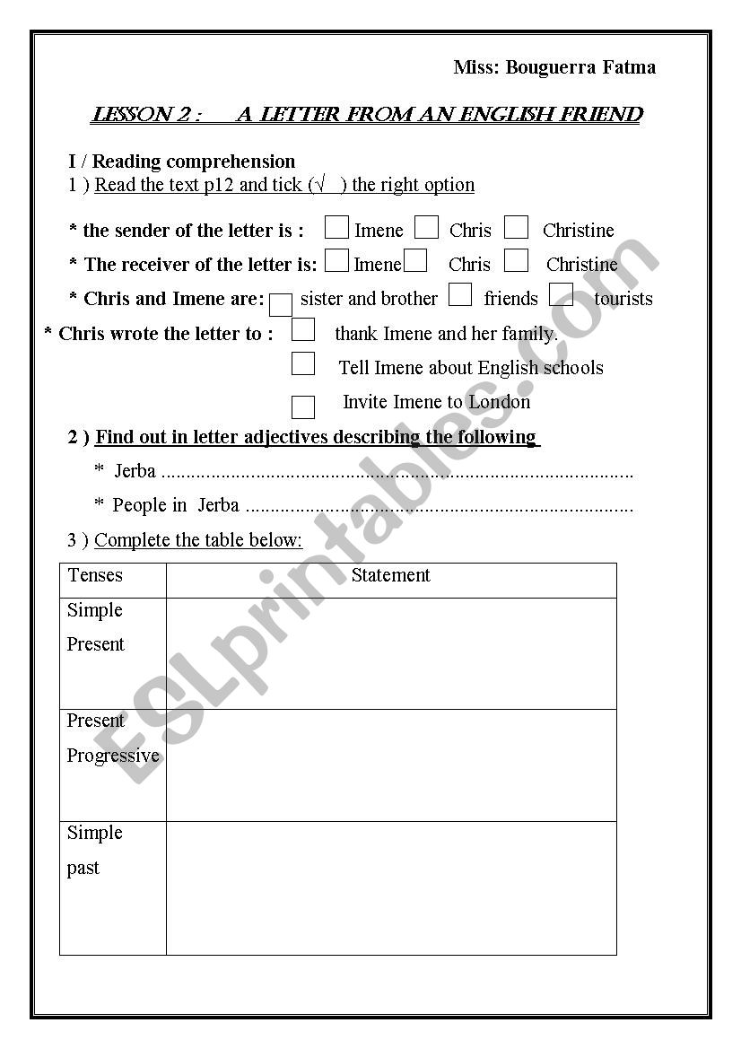 lesson 2 8th form tunisian pupils