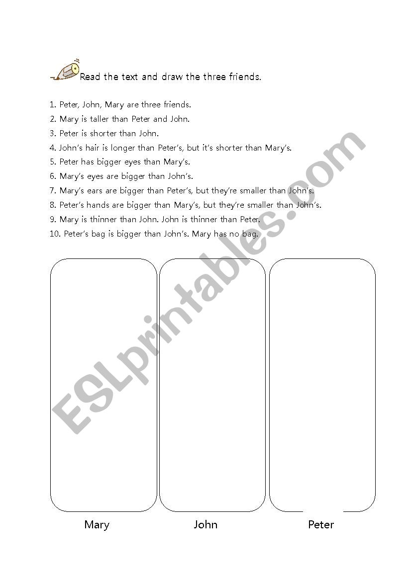 Comparatives - Read and draw  worksheet