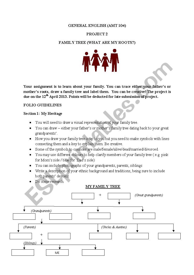 Family Tree Project worksheet