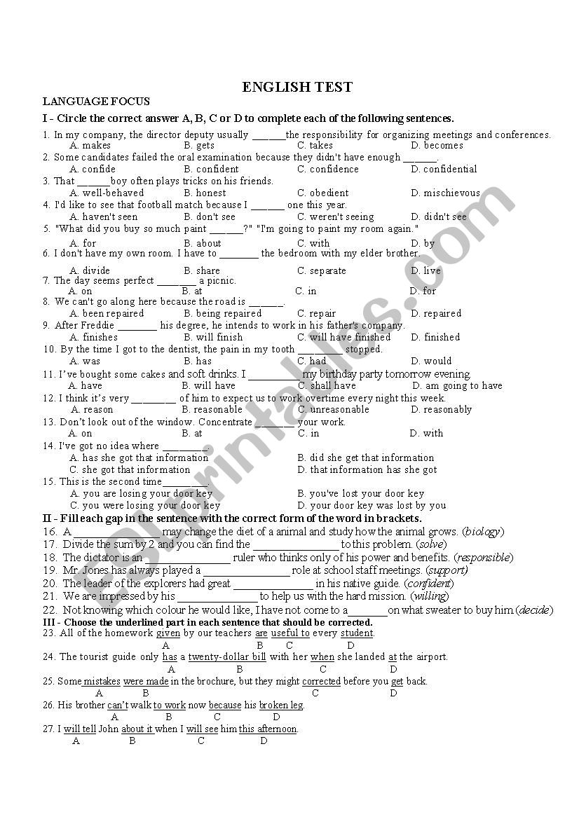 ENGLISH TEST worksheet