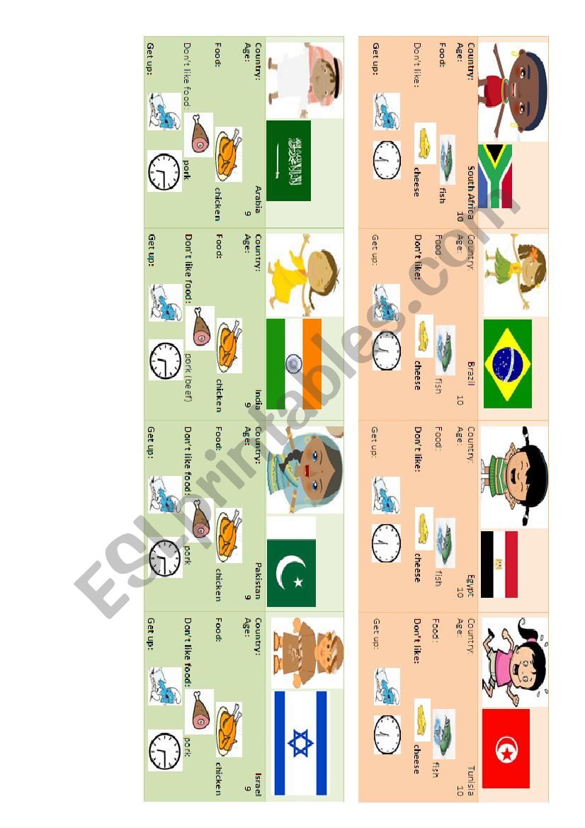 country, food, age, schedule mingling