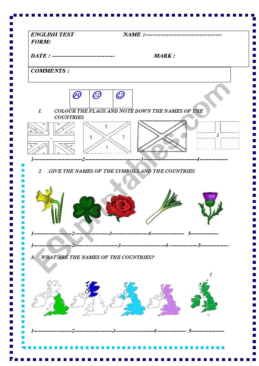 English speaking countries : test