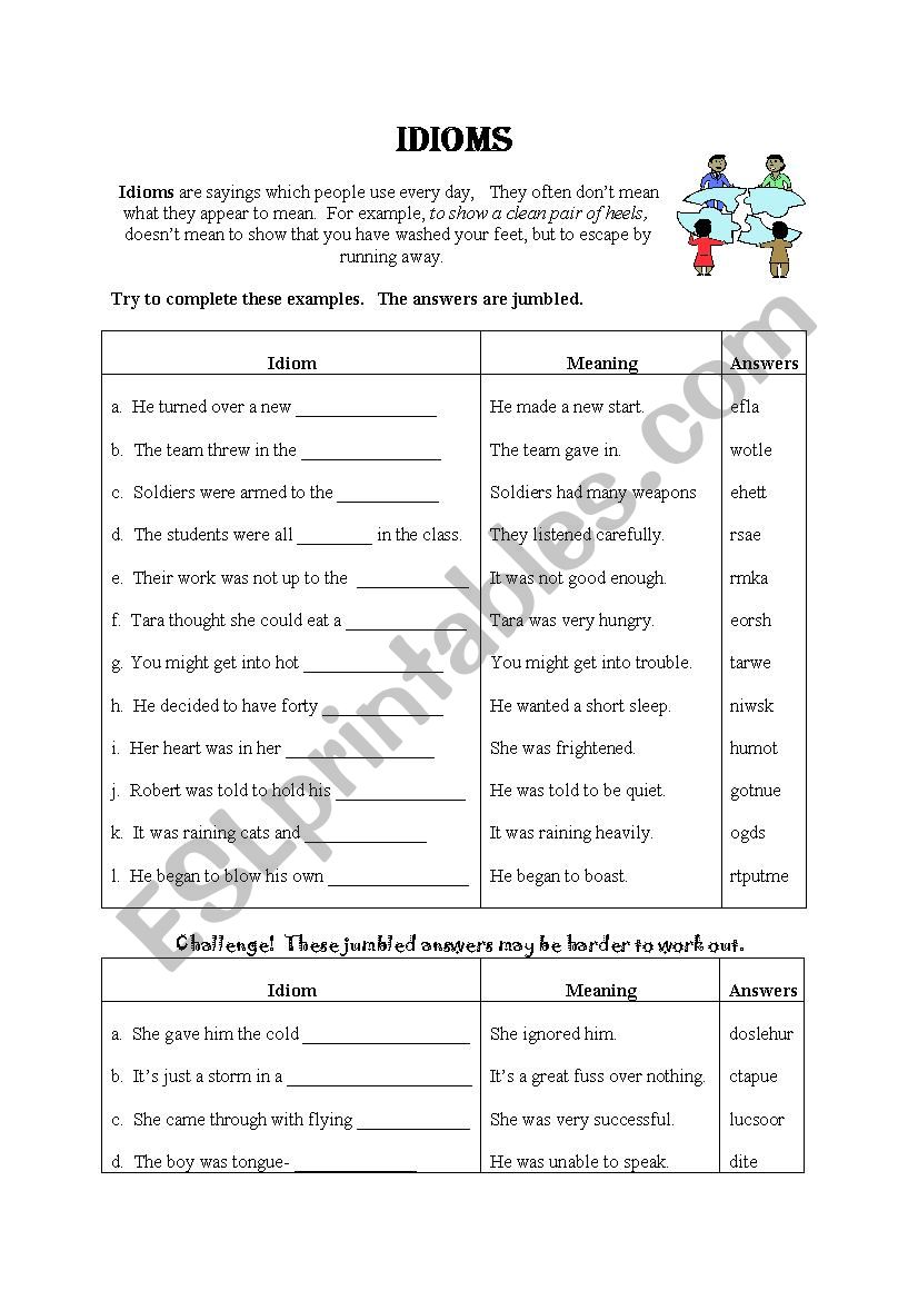 Idioms worksheet